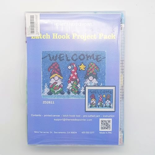 Image of Howie's Latch Hook Kits for Adults, DIY Three Gnomes Crochet Yarn Latch Hook Rug Kit for Adults, Color Preprinted Pattern Embroidery Decoration(Three Gnomes, 19.69 x 14.96 inch)