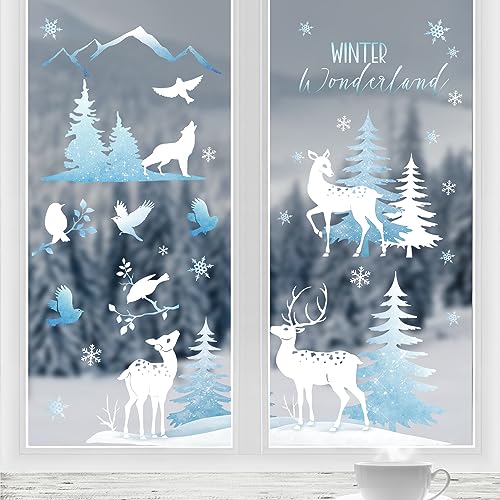 Yovkky Christmas Window Clings 4 Sheets, Winter Wonderland Snow Deer