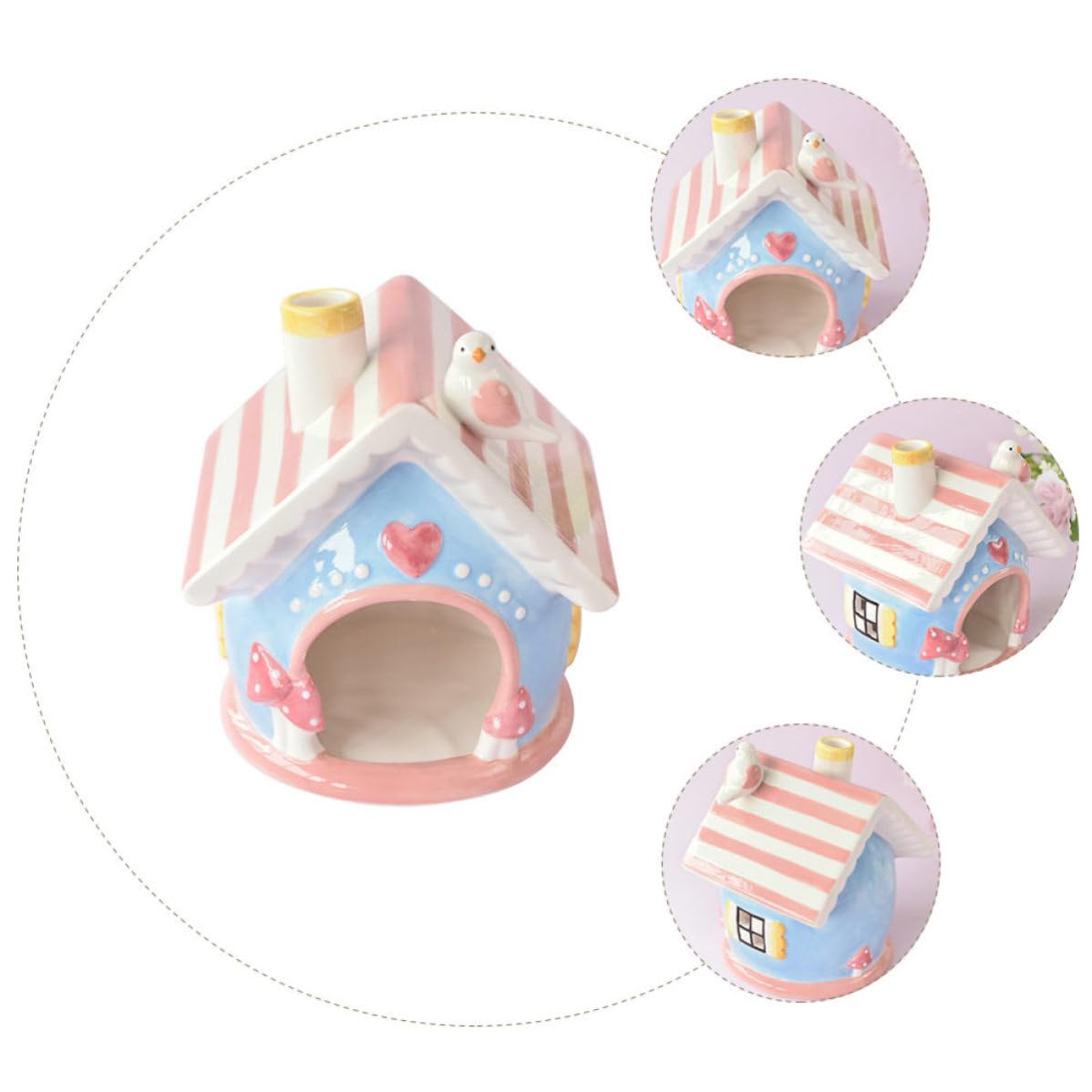 LALAFINA Keramik Haustiernest für Kleine Haustiere mit Niedlicher Form Rosa Keramikhaus als Komfortabler Hamsterschlafplatz und Haustierversteckhütte für Chinchillas