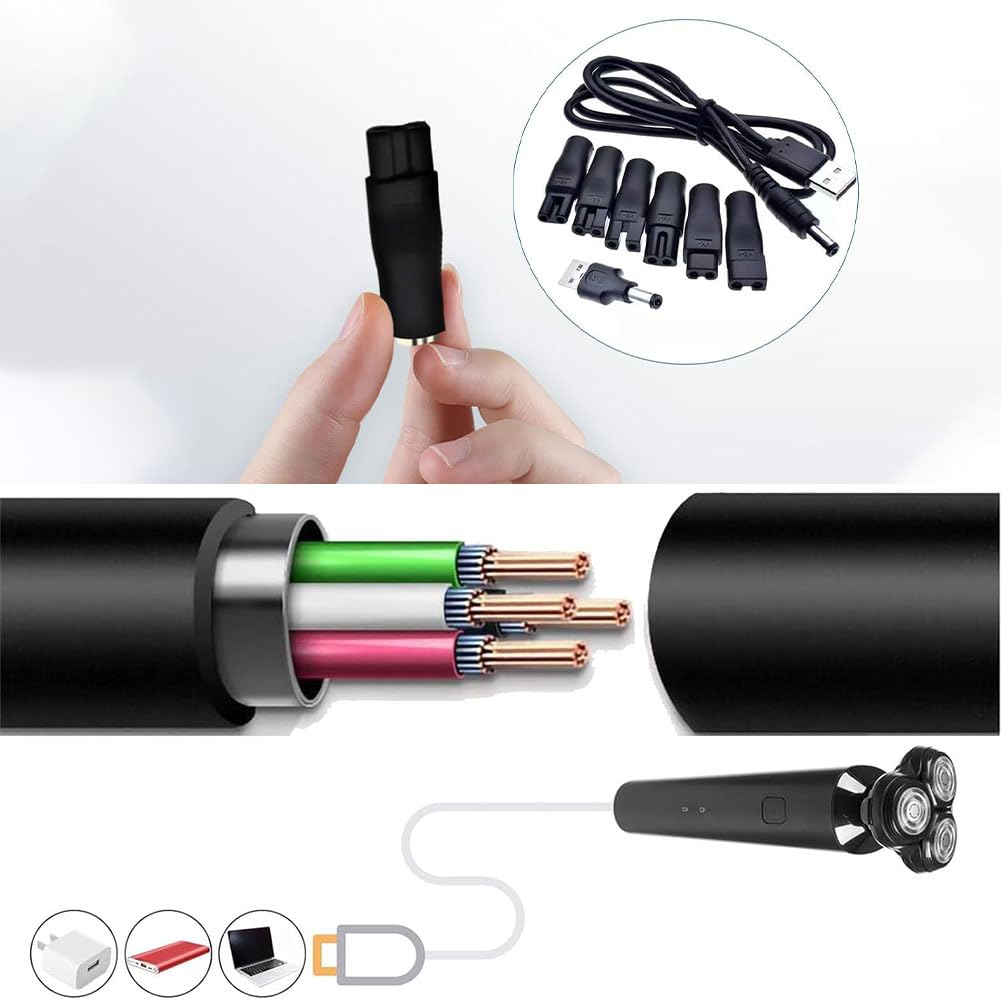 Caricabatterie USB Cavo universale,6 adattatori spina universali,Cavo Di Alimentazione Usb Per Rasoio,Kit caricatore per rasoio