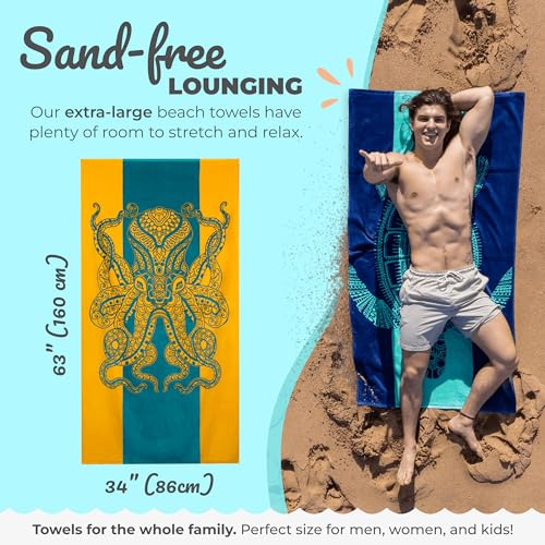Nova Blue Octopus Strandtuch (34x63) - Orange & Blaugrün Farbgebung mit tropischem Design Reise Strandtuch aus 100% Baumwolle - Lebendiges… – Ansicht 3