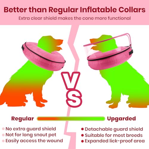 Image of BARKLESS Dog Cone, Inflatable Dog Cone After Surgery, Soft Surgery Collar with Enhanced Anti-Licking Guard Shield for Pets, Patented Protective Donut Collar (Hot Pink, M+ (Neck:11 inch-14 inch))