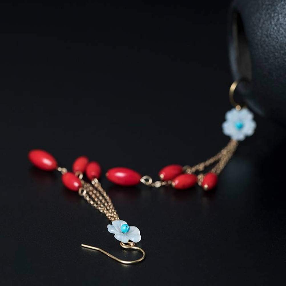 Kolczyki dla dziewcząt, Kobiet Drop Studs ręcznie robiony kreatywny design 14K Naturalna skorupa Linia Ucha Czerwona fasolka Tassel Long Colringsco