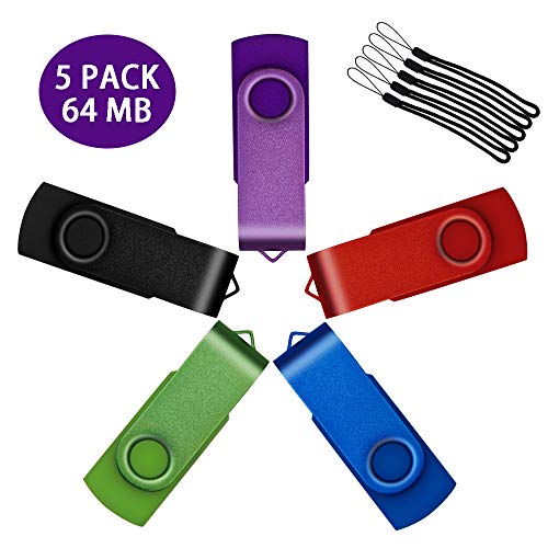 Uflatek Lot de 5 Clé USB 64Mo Pivotant USB 2.0 Flash Drive Portatif U-Disk Externe Stockage Multicolore: Violet Rouge Bleu Vert Noir avec Porte-Clés