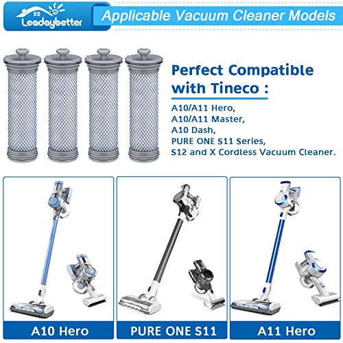 Leadaybetter Filter Replacement Compatible with Tineco A10 A11 Hero A10/A11 Master PURE ONE S11 Series S12 X Cordless Vacuum Cleaner, 4 Pack for Tineco A11 Filters