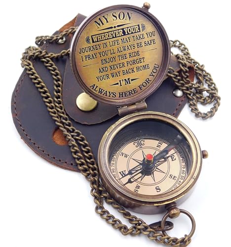 KHUMYAYAD - Brass Compass with Inspirational Saying for Son Inspirational Christian Religious Gifts Men Women Graduation Gift