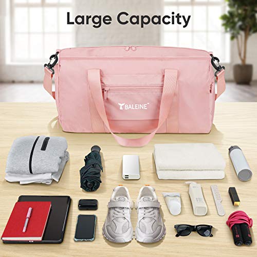 BALEINE Duffle Bag for Sports, Gym, Overnight and Weekend Getaway. Waterproof Dufflebag with Shoe and Wet Clothes Compartments. Lightweight Carryon Sized Gymbag, Weekender Travel Bag (Pink)