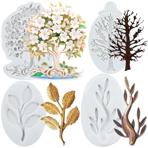 Lingzhi Tree Branch Silicone Molds Tree Fondant Mold For Cake Decoration Cupcake Topper Candy Gum Paste Chocolate Polymer Clay Set of 4