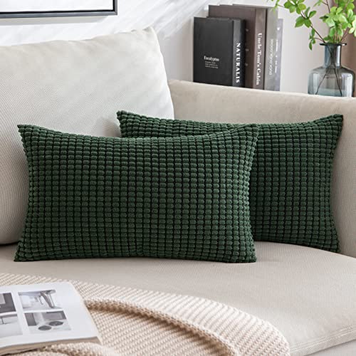 MIULEE Decorative Housse de Coussin en Polyester Granulés Canapé Taie d'oreiller Granule Douce pour Maison Salon Chambre Lit Clic Clac 30x50cm 2 Pièce Vert Foncé