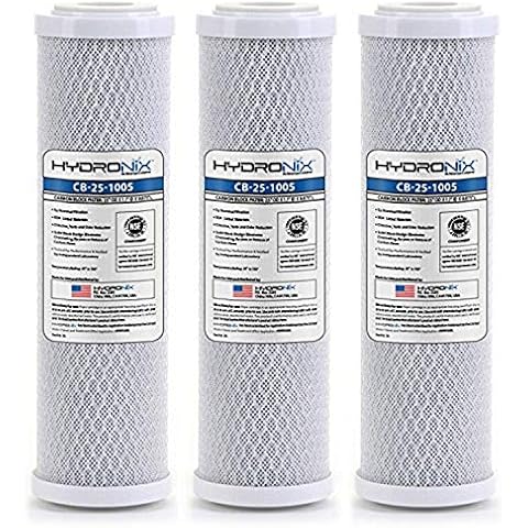Hydronix HX-CB-25-1005/3 Whole House RO & Drinking Systems NSF Coconut Carbon Block Water Filter 2.5 x 10-5 Micron, 3 Count (Pack of 1), White Cover