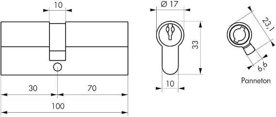 Thirard Cylinder 30 x 70 mm with 3 Keys