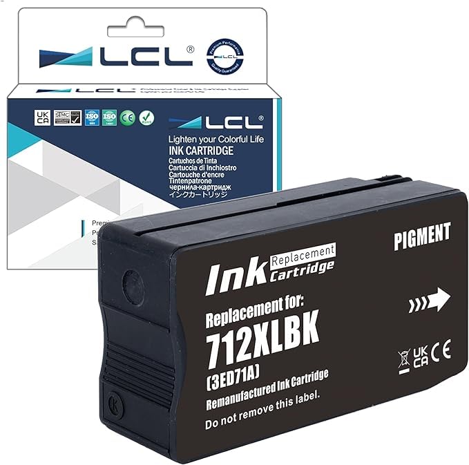 LCL Compatible 712 712XL Black High Yield 80-ml Ink Cartridge (3ED71A) Replacement for HP 712 DesignJet T650, T630, T250,T230, T210 & Studio Plotter