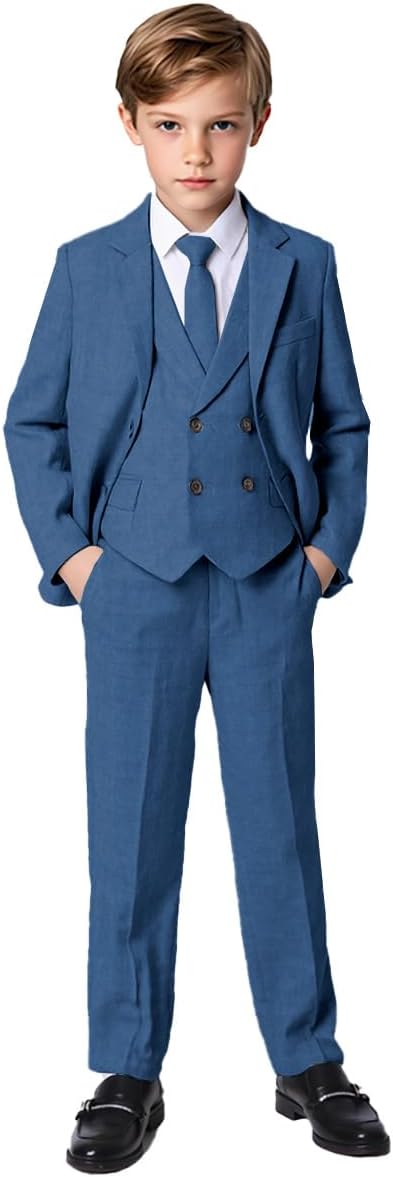 Boy Suits 3 Piece Slim Fit Formal Suit Set with Tuxedo Jacket Vest Pants for Kids Wedding Ring Bearer Party