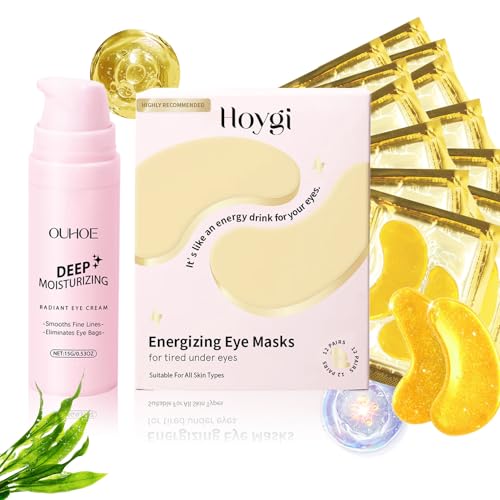 12 Pares Parches Ojos Bolsas y Ojeras,15g Eye Cream,Con Ácido Hialurónico,Mascara Para Los Ojos,Antiojeras,Anti Edad,Hinchazón