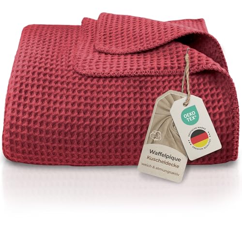 LAYNENBURG Premium Waffelpique Baumwolldecke 220x240 cm - Oeko-TEX 100 - Baumwollmix Kuscheldecke -...