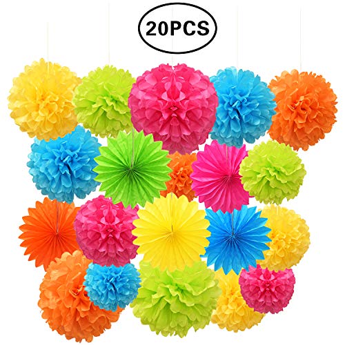 SZBAIDEKJ Paper Pom Poms Color Tissue Flowers Hanging Paper Fans Celebration Wedding Birthday Party Halloween Christmas Outdoor Decoration-Set of 20