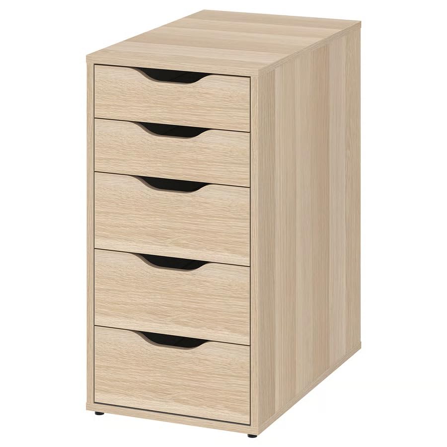 ZRIZAURA Alex Drawer Unit with 5 Drawers, 36x70- Working from home 5 drawer unit- bedroom drawers, chest of drawers, storage drawer unit- (White stained oak)