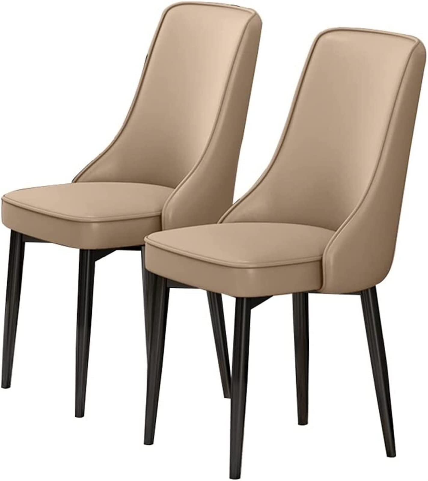 SJIALEN Modern Dining Chairs Set of 2, for Lounge Kitchen Bedroom Dining Chairs PU Leather High Back Padded Soft Seat Carbon Steel Legs Kitchen Chair (Color : Khaki, Size : 48x45x92cm)