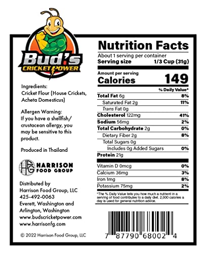 Bud’s Cricket Protein Powder - 100% Pure Cricket Powder, Gluten-Free, Dairy-Free, High Protein Flour Substitute Excellent Source of Vitamin B12, Omega-3, Fiber, Amino Acids, Calcium & Iron (45g) - Image 3