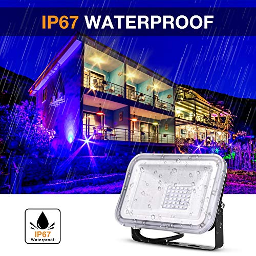 Image of 2 Pack 30W Purple Led Black Lights Flood Light with Plug(5ft Cable), IP66 Waterproof, for Blacklight Party, Stage Lighting, Aquarium, Body Paint, Fluorescent Poster, Neon Glow, (30W)