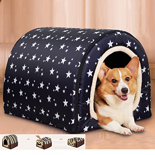 ペットベッド ドーム型 ペットハウス 2way 犬猫用 室内用 オールシーズン ふわふわ クッション付き 犬小屋 屋根付き 猫 テント おしゃれ 洗える 折りたたみ可 寝床 冷暖房 ホットカーペット対応 ペット用品 中型犬用 ベッド xl