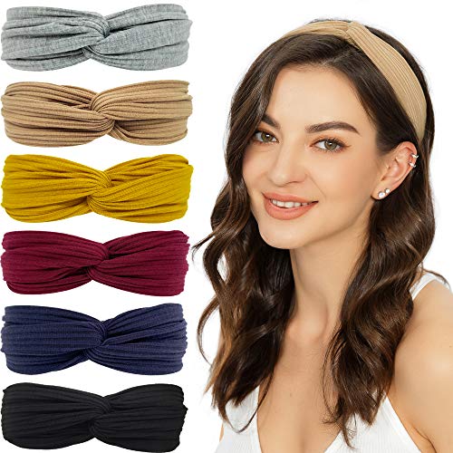 Yalemei Headbands for Women,Twist Knotted Casual Stretchy Hair Bands for Girls Knot Yoga Workout Vintage Headwrap Hair Accessories 6Packs (Twist Style 1)