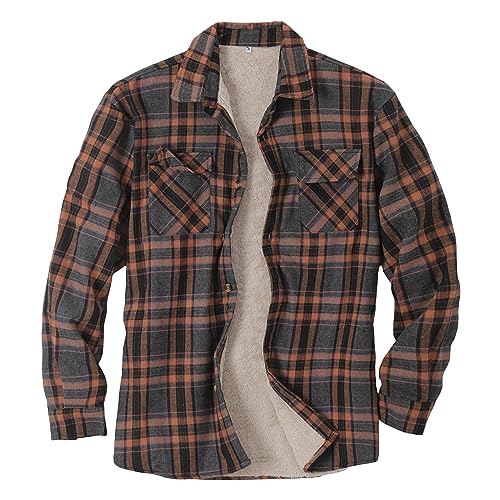 Men's Flannel Plaid Shirt Jacket Sherpa Lined Shirt Long Sleeve Button Up Overshirt Warm Coat Outwear with Pockets