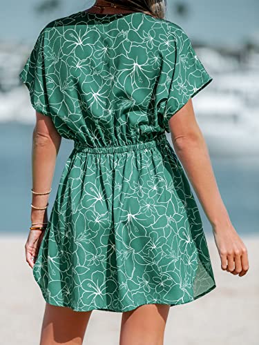 Image of CUPSHE Women's Swimsuit Coverup Casual V Neck Beach Dress Short Sleeve Elastic Waist Swimwear Cover Ups 2026 Beachwear