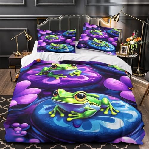 Housse de couette grenouilles 135x200cm parure lit microfibre