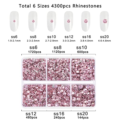 Beadsland 4300pcs Flatback Rhinestones,Pink Rhinestones Nail Gems Round Crystal for Crafts,Mixed 6 Sizes with Picking Tweezers and Wax Pencil Kit - Image 4