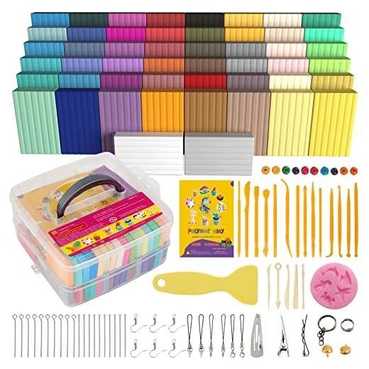 Polymer Clay 50 Colors, Modeling Clay for Kids DIY Starter Kits, Oven Baked Model Clay, Non-Sticky,with Sculpting Tools, Gift for Children and Artists (50 Colors A)