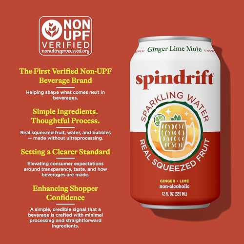 Image of Spindrift Sparkling Water, Ginger Lime Mule Flavored, Made with Real Squeezed Fruit, 12 Fl Oz Cans, Pack of 24 (Only 11 Calories per Can)