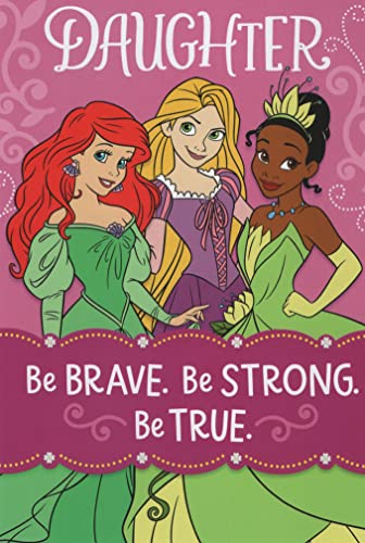 Princess Happy Birthday Card for Daughter with Princesses Ariel, Rapunzel, and Tiana Made in USA