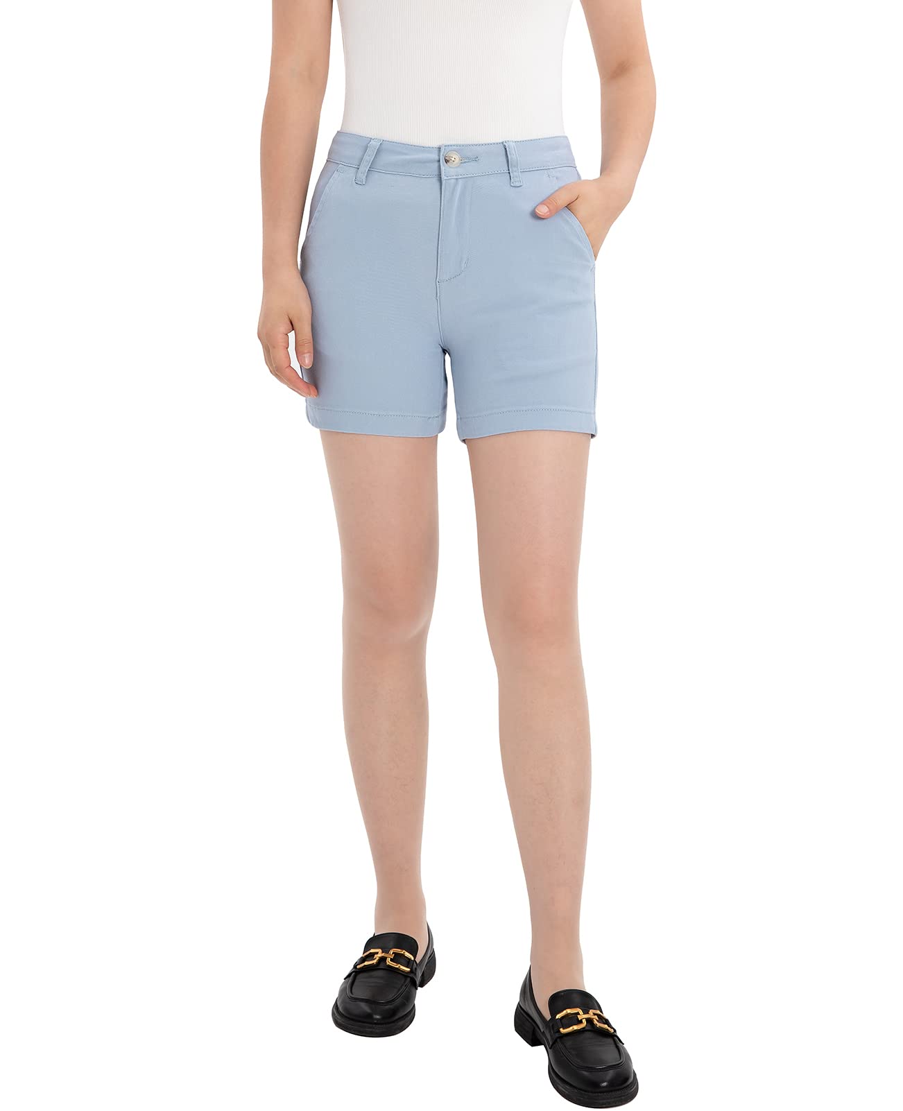 ZENTHACEZENTHACE Womens Chino Shorts 4 Inch Inseam Summer Casual Stretch Twill Cotton Solid Comfy Shorts