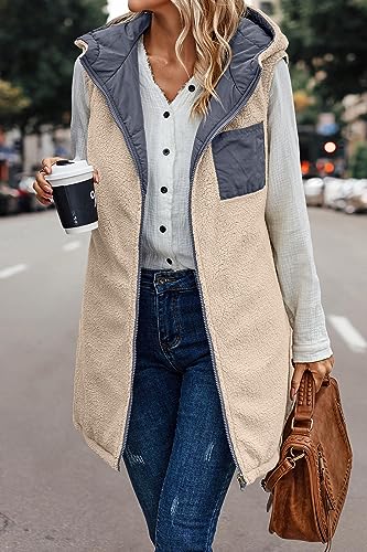 Long Fleece Vest for Women Sleeveless Lightweight Reversible Sherpa Vests Zip Up Puffer Jacket Coat Outerwear3