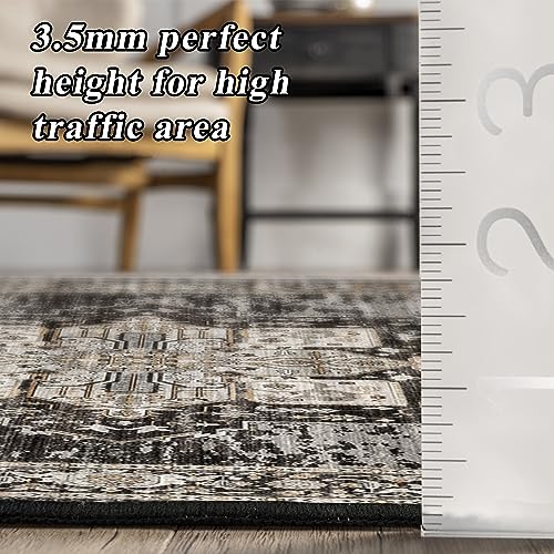 2x6 Hallway Washable Runner Rug - Boho Rugs for Living Room Stain Resistant Carpet Vintage Tribal Rugs for Bedroom Kitchen Non Slip Backing Home Decor Floor Decoration Mat 2X6 Black
