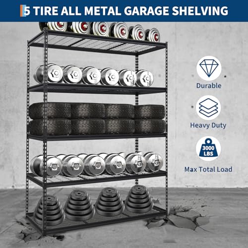GarveeHome Garage Shelving, 5-Tier Heavy Duty Garage Shelving, 60" L x 24" W x 78" H Storage Shelves Adjustable Height, Metal Shelves for Kitchen Pantry Basement Laundry, Easy Assemble