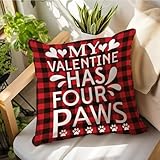 lmmixee federa per cuscino per san valentino, con scritta my valentine has four paws, 55,9 x 56 cm, per san valentino, anniversario, matrimonio, decorazione per divano e soggiorno