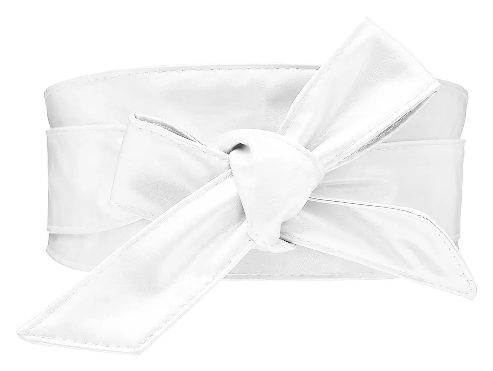 Cintura larga in pelle da donna Obi Cintura da annodare da sé Cinch cintura avvolgente bowknot cintura colore brillante per vestito, Bianco, Taglia unica
