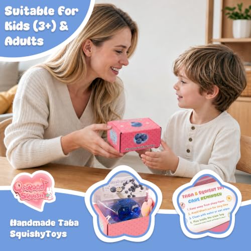 Image of Handmade Silicon Taba Clear Blueberry Squishy,Safe & Non-toxic Sticky Big Jumbo Mochi Squishy Toy for Kids & Adults, Cute Stress-Relief Fidget Squeeze Toys for Relaxation & Sensory Play