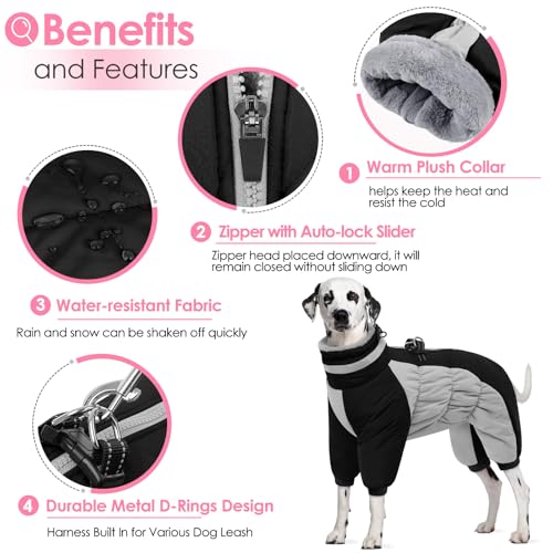 AOFITEE Winteroverall für Hunde - Wasserdichter Hundemantel für Große Hunde mit Beinen, Winter Warmer Hundejacke mit Geschirr Gefütterter Hundeoverall, Wintermantel Hund für Französische Bulldogge, L
