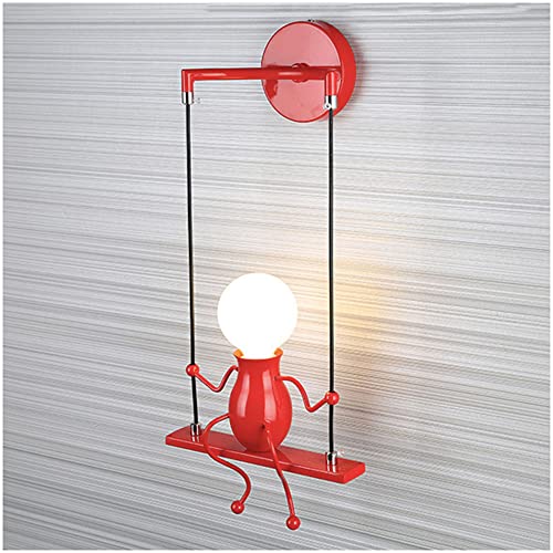 Lampada da Parete Interno, Creativo Swing Bambini Lampada da Comodino Moderno Metallo Decor Applique da Parete Max 60W E27 per Camera da Letto, Soggiorno, Corridoio, Scala,Rosso