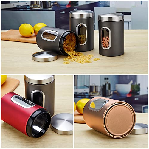 JOYBOY Vorratsdose,3 Stück Vorratsbehälter mit Sichtfenster,Aufbewahrung von Mehl Zucker Müsli Kaffee Tee|Metalldose mit luftdichtem Deckel