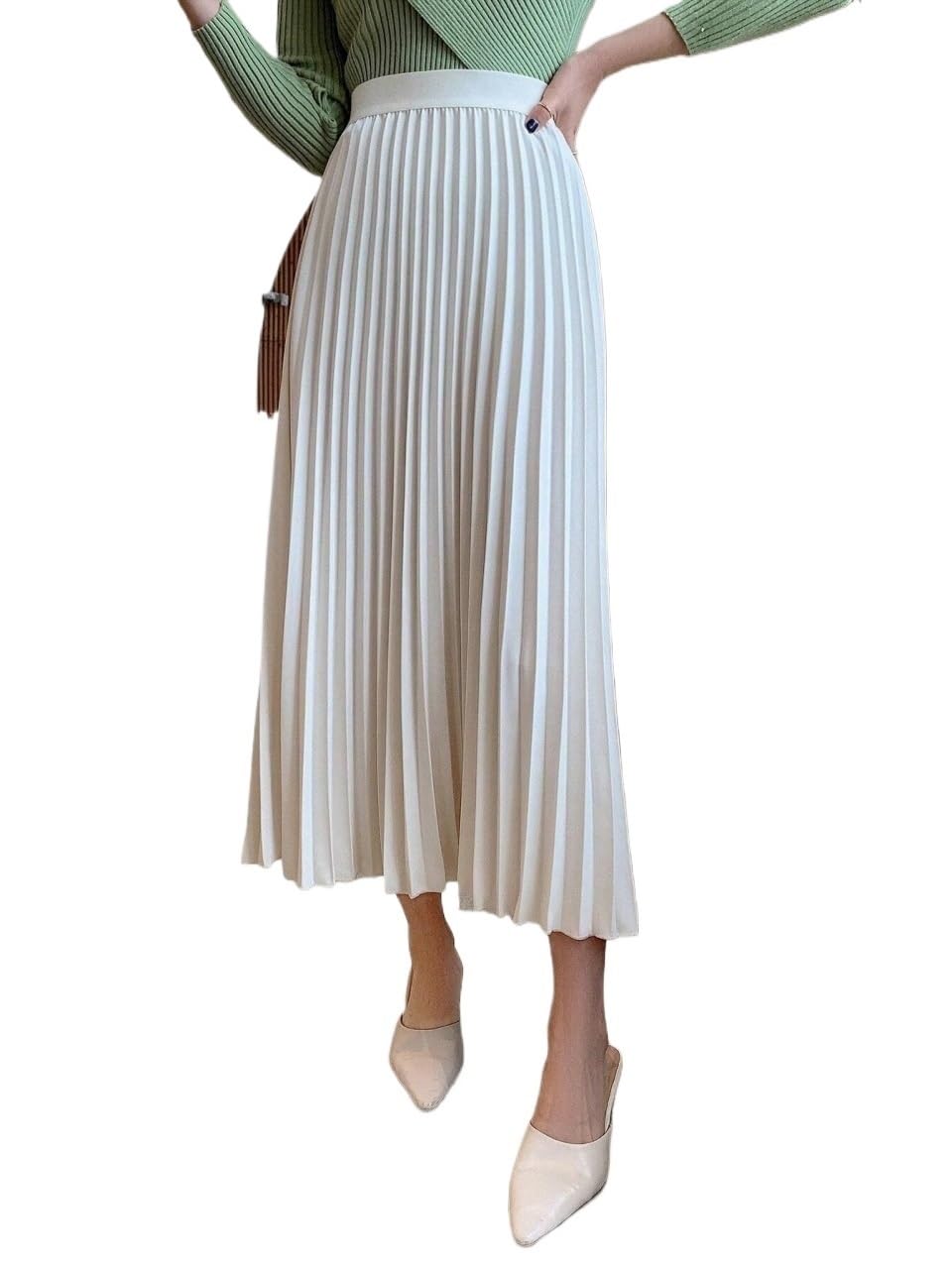 Womens Office Elegant Pocket Zipper Pleated Loose Long Skirt Trendy Stylish Skirts