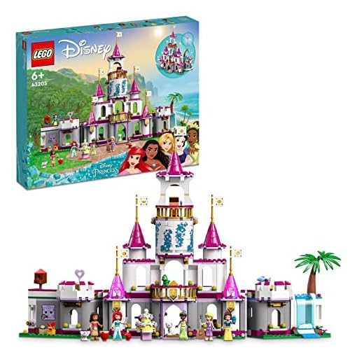LEGO 43205 Disney Princess Ultimatives Abenteuerschloss, Prinzessinnenschloss Spielzeug, baubares Schloss mit Mini-Puppen wie Ariel, Vaiana, Tiana