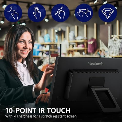 Image of ViewSonic TD2423D 24 Inch 1080p Touch Screen Monitor, 10-Point Multi IR Touch for Retail POS and Kiosk, 7H Scratch-Resistant Glass, Eye Care, 100x100mm VESA Compatible, HDMI, VGA, DisplayPort, USB Hub