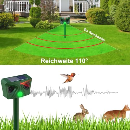 5 Modi Katzenschreck Ultraschall, Katzenschreck für Garten mit LED-Blitz und PIR-Bewegungssensor, Katzenabwehr Solar Ultraschall Tiervertreiber, Katzenabwehr Garten, Abwehrmittel für Haustiere
