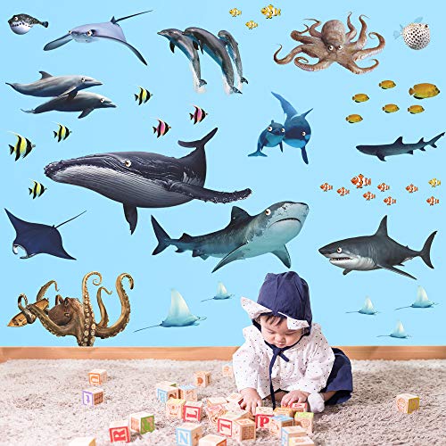 Vinilos 3D decorativos marinos para pared, 4 piezas miniatura 7