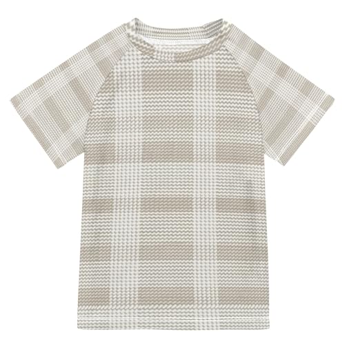Kids Bathing Suits Boys Short Sleeve Rash Guard Swimsuit 11T Herringbone Houndstooth Checked Neutral White Bees