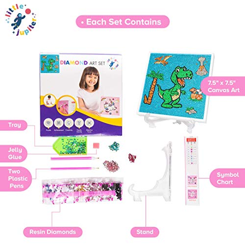 Little Jupiter Diamond Painting Kits for Kids - Dinosaur - Boys & Girls Arts & Crafts Sets - Wooden Frame & Stand with 2 Pens for 2 People 7.5x7.5 - Children\'s Gem Art (Dinosaur) - Thumbnail 6